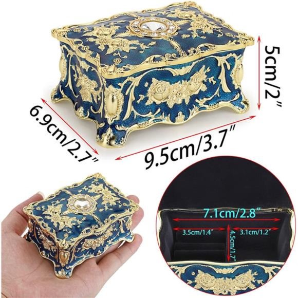 Vintage Jewelry Box, Small Enameled Trinket Box Organizer, 3.7x 2.7x 2 inch - Picture 5 of 7